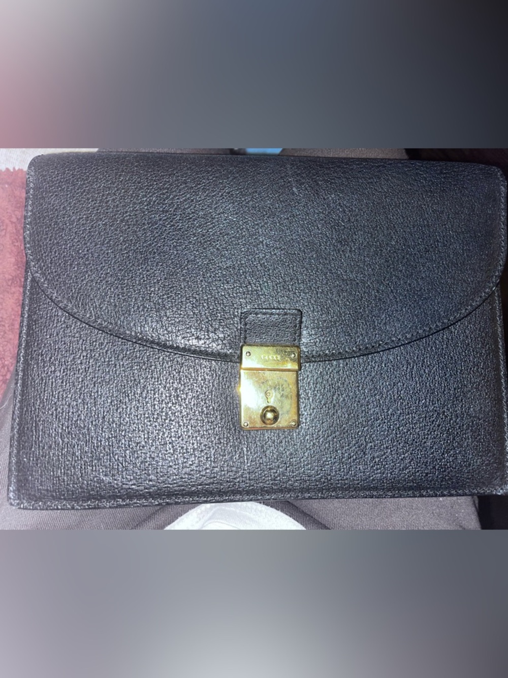Rare Gucci Black Pebble Leather Clutch w/ Gold Key & hidden Leather wrist strap